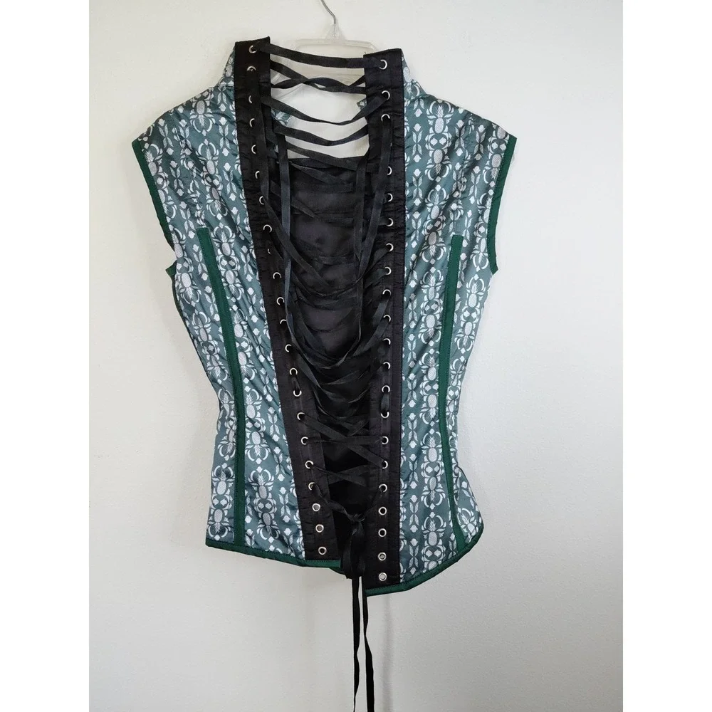 Corset Story Green and White Corset Top SizeUK 10 US Med Goth Boho Y2k Whimsical - Picture 4 of 6